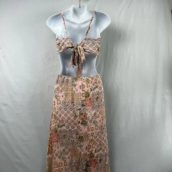 Promesa Maxi Dress Womens Medium Sleeveless Floral Cutout Sides Gauze Pink - Picture 3 of 10